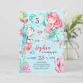 Meerjungfrau Geburtstag unter dem Meer Niedlich Aq Einladung (Stehend Vorderseite)