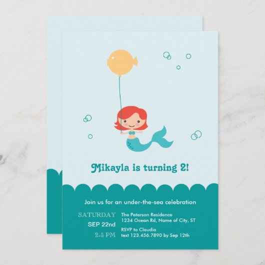 Meerjungfrau-Geburtstags-Einladung Einladung (Vorne/Hinten)