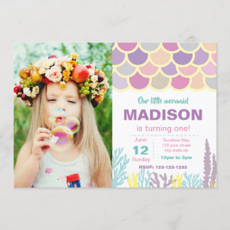 Meerjungfrau-Geburtstags-Einladung mit Foto Einladung
