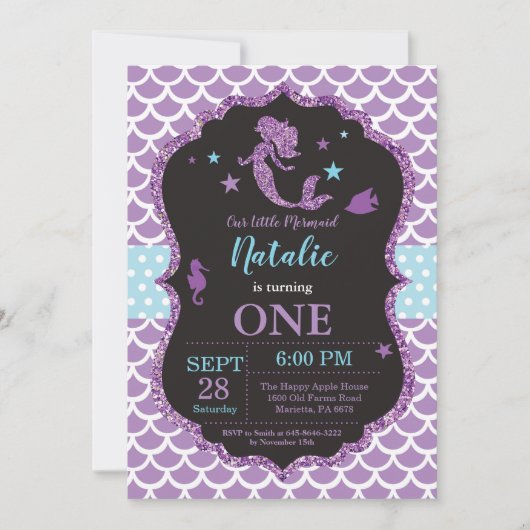 Meerjungfrau-Geburtstags-Einladung unter dem Einladung (Vorderseite)