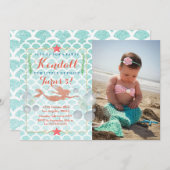 Meerjungfrau-Geburtstags-Foto-Einladung Einladung (Vorne/Hinten)