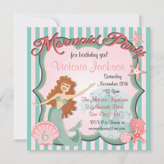 Meerjungfrau-Geburtstags-Party Einladung (Vorderseite)