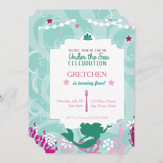 Meerjungfrau-Geburtstags-Party Einladung (Vorne/Hinten)