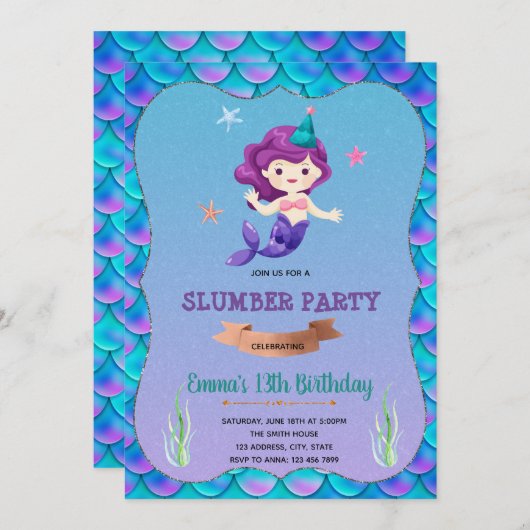 Meerjungfrau Geburtstagsladung Einladung (Vorne/Hinten)