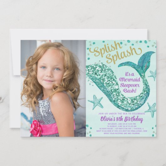 Meerjungfrau Geburtstagsparty Foto Einladung (Vorderseite)