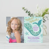 Meerjungfrau Geburtstagsparty Foto Einladung (Stehend Vorderseite)