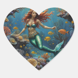 Meerjungfrau genießt das Riff Herz-Aufkleber