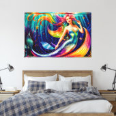 Meerjungfrau Girl Fish Schwanz Unterwasser farbenf Leinwanddruck (Insitu (Schlafzimmer))