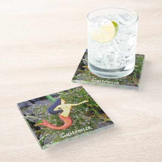 Meerjungfrau Glasuntersetzer (Schrägansicht)