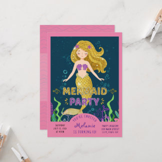 Meerjungfrau Glitter-Party Einladung