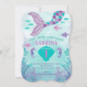 Meerjungfrau, Glitzer, Schwanz, Mädchen Einladung (Vorderseite)