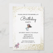 *~* Meerjungfrau Glitzer Schwarze Haare Geburtstag Einladung (Rückseite)