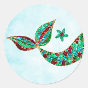 Meerjungfrau Glitzer, Weihnachten Unterwasser Runder Aufkleber