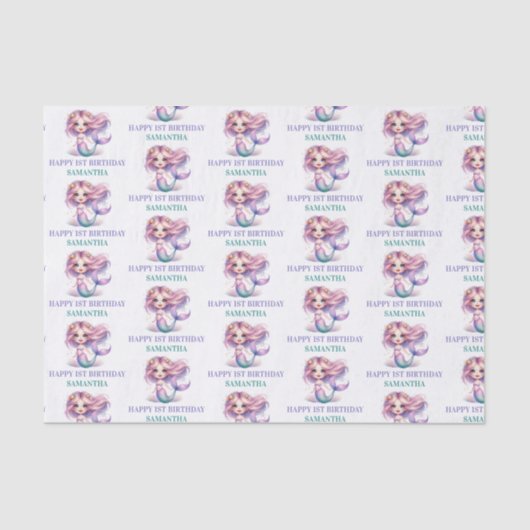 Meerjungfrau glücklich 1. Geburtstag lila und türk Seidenpapier (Vorderseite)