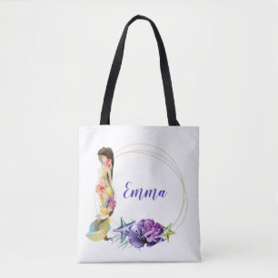 Meerjungfrau Gold Rahmen  Florales personalisierte Tasche