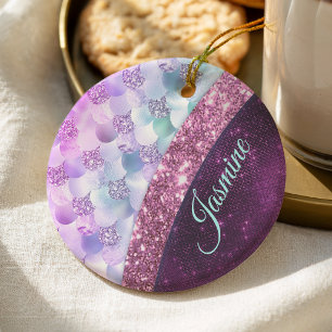 Meerjungfrau Haut rosa silberner falscher Glitter Keramik Ornament