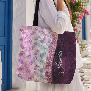 Meerjungfrau Haut rosa silberner falscher Glitter Tasche