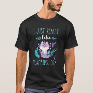 Meerjungfrau Ich mag Meerjungfrau Katze Muschel C T-Shirt