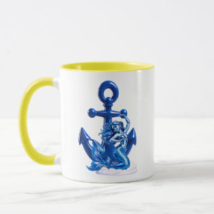 Meerjungfrau Illustration Marineblauer Anker Tasse