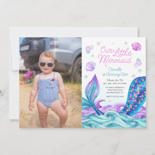 Meerjungfrau im Foto Birthday Einladung (Vorderseite)