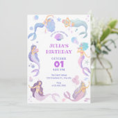 Meerjungfrau im Rahmen der Einladung zur Geburtsta (Stehend Vorderseite)