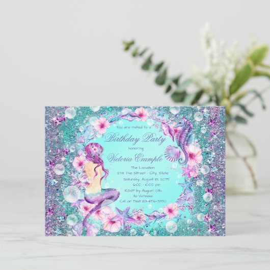 Meerjungfrau im Rahmen der Einladung zur Geburtsta (Stehend Vorderseite)