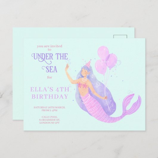 Meerjungfrau im Rahmen der Sea Birthday Blue-Einla Postkarte (Vorne/Hinten)