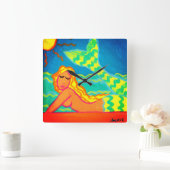 Meerjungfrau im Sonnenschein Abstrakte Malerei Quadratische Wanduhr (Zuhause)