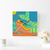 Meerjungfrau im Sonnenschein Abstrakte Malerplatz  Quadratische Wanduhr (Zuhause)