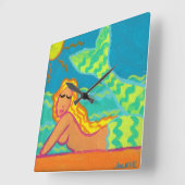 Meerjungfrau im Sonnenschein Abstrakte Malerplatz  Quadratische Wanduhr (Winkel)