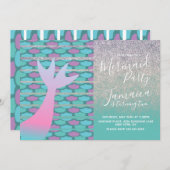 Meerjungfrau Imitate Glitzern Lila Geburtstag Einladung (Vorne/Hinten)