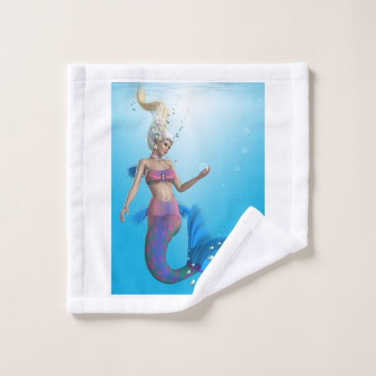 Meerjungfrau in Aqua Badhandtuch Set (Waschlappen)