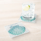 Meerjungfrau in aquamariner Aquarellfarbe Glasuntersetzer (Schrägansicht)