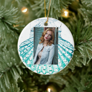 Meerjungfrau in aquamariner Aquarellfarbe Keramik Ornament