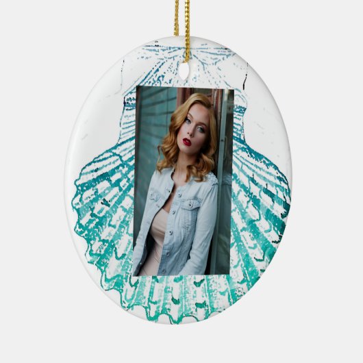 Meerjungfrau in aquamariner Aquarellfarbe Keramik Ornament (Rechts)