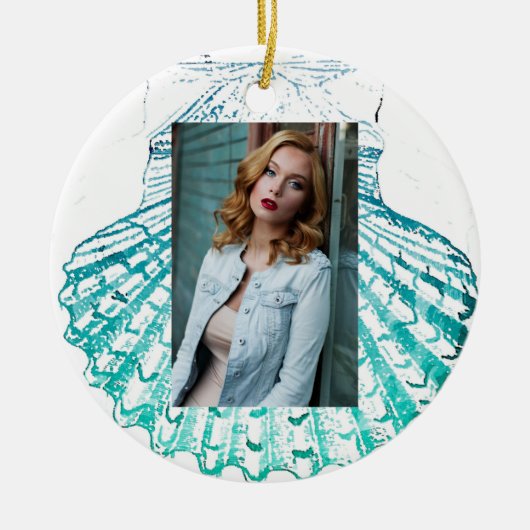 Meerjungfrau in aquamariner Aquarellfarbe Keramik Ornament (Vorne)