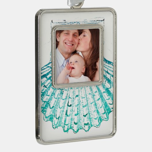 Meerjungfrau in aquamariner Aquarellfarbe Rahmen-Ornament Silber (Rechts)