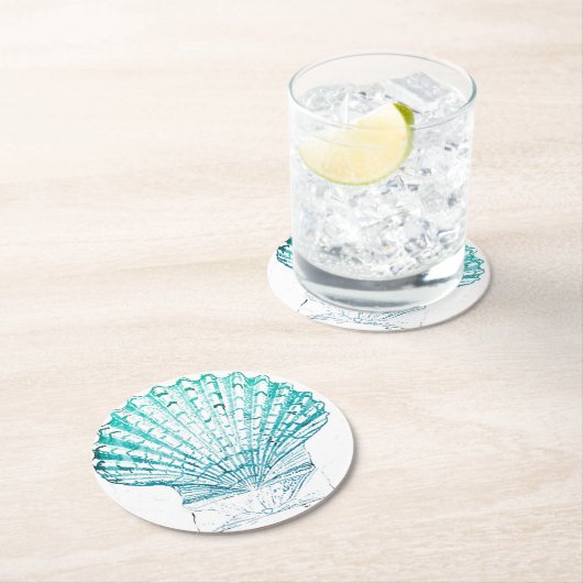 Meerjungfrau in aquamariner Aquarellfarbe Runder Pappuntersetzer (Vor Ort)