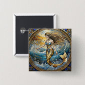 Meerjungfrau in den Ozeanwellen Button (Vorne & Hinten)