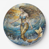 Meerjungfrau in den Ozeanwellen Pappteller (Vorderseite)