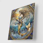 Meerjungfrau in den Ozeanwellen Quadratische Wanduhr (Winkel)