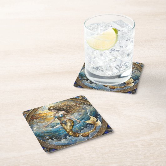 Meerjungfrau in den Ozeanwellen Rechteckiger Pappuntersetzer (Vor Ort)