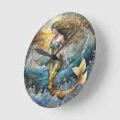 Meerjungfrau in den Ozeanwellen Runde Wanduhr (Winkel)