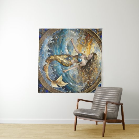 Meerjungfrau in den Ozeanwellen Wandteppich (Beispiel (Horizontal))