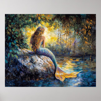 Meerjungfrau in der Grotto-Malerei Poster