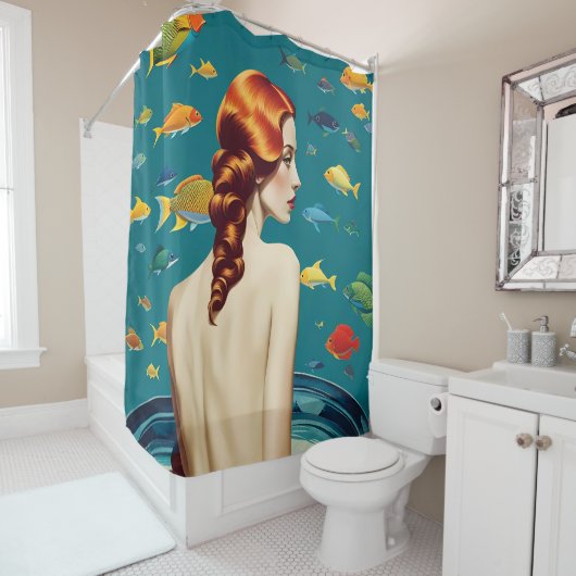 Meerjungfrau in einem Bad mit Fisch Duschvorhang (Beispiel)