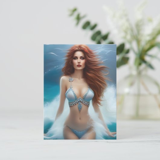 Meerjungfrau in einem blauen Bikini Postkarte (Stehend Vorderseite)