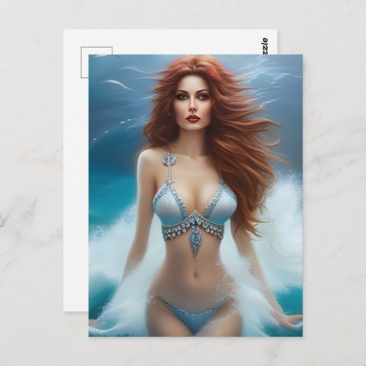 Meerjungfrau in einem blauen Bikini Postkarte (Vorne/Hinten)