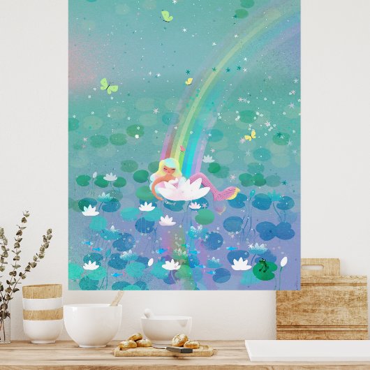 Meerjungfrau in einer Illustration von Wasserlilik Poster (Küche)