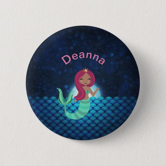 Meerjungfrau in Grün und Blau in Mondlicht Button (Vorderseite)